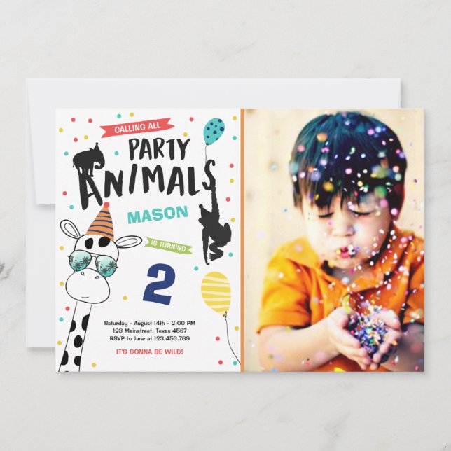 Festa de Aniversário Convite Zoo Preto Selvagem (Frente)