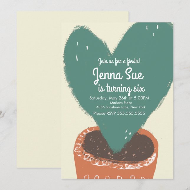 Festa de Aniversário da Planta Coração de Cacto (Frente/Verso)