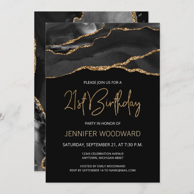 Festa de aniversário de 21 anos de Agate Dourado P (Frente/Verso)