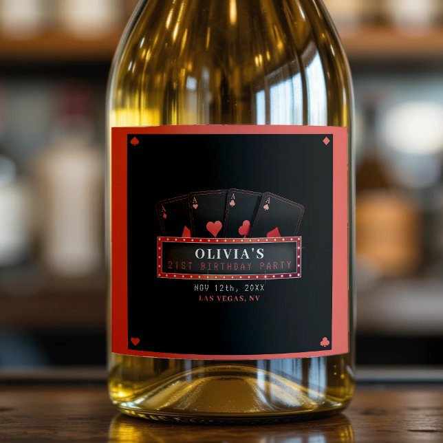 Festa de Aniversário de 21 Anos Poker Aces Vermelh (Poker Aces Red & Black 21st Birthday Party Sparkling Wine Label
)