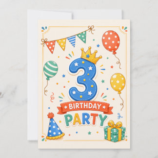 Festa de Aniversário de 3 Anos Colorida Personaliz