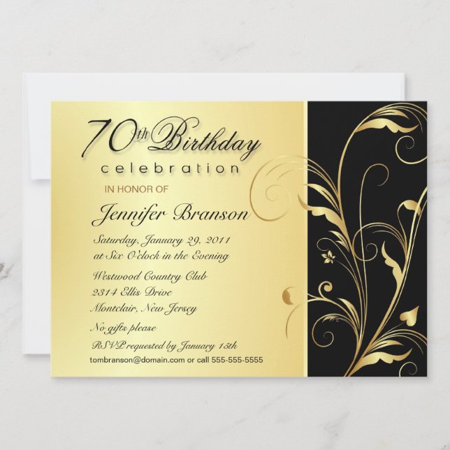 Festa de aniversário de 70 - Convite Dourado (Frente)