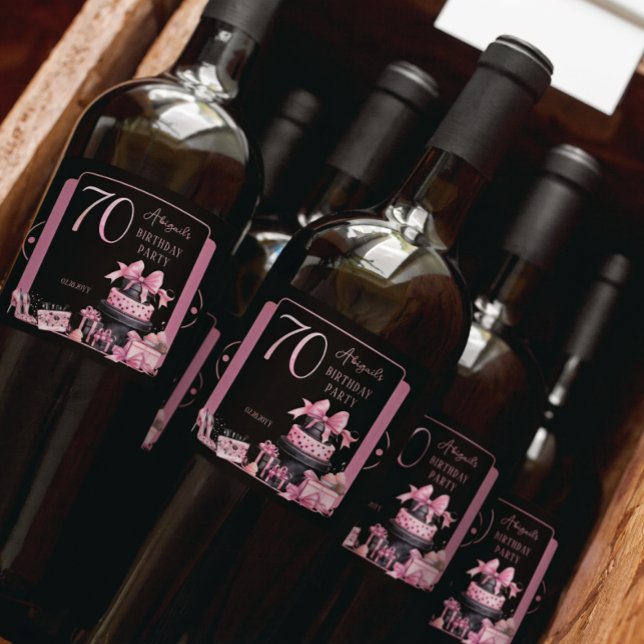 Festa de aniversário de 70 de Moda Preta com Grelh (Glam Pink and Black French Couture Fashion 70th Birthday Party Bottle Labels)