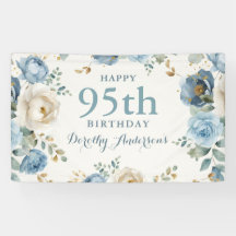 Festa de Aniversário de 95 anos Floral Azul Elegan