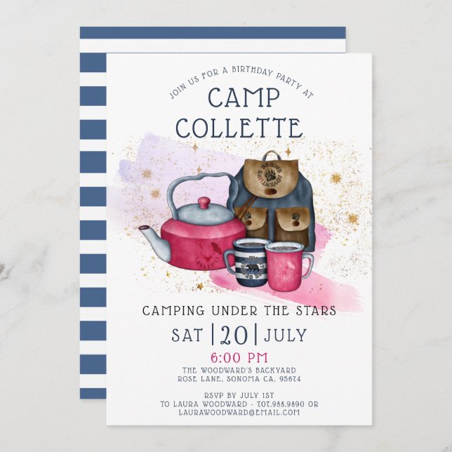 Festa de aniversário De Acampamento Sob O Convite  (Frente/Verso)