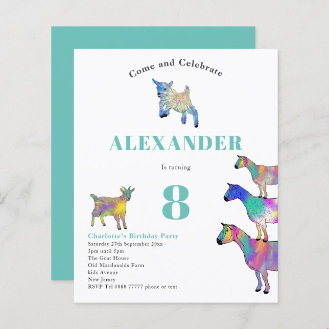 Festa de aniversário de Aquarelas Coloridas (Frente/Verso)