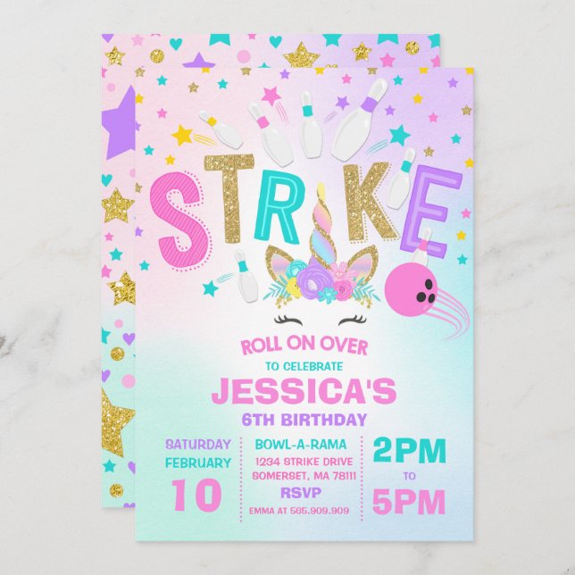 Festa de aniversário de Boliche de Convite da Boli (Frente/Verso)