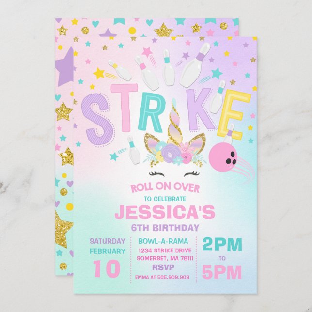 Festa de aniversário de Boliche de Convite da Boli (Frente/Verso)