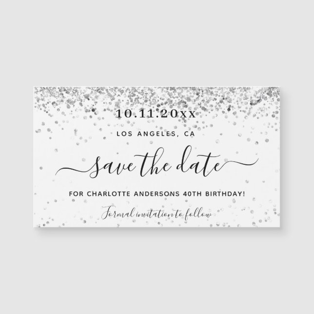 Festa de aniversário de brilho branco de prata sal (Frente)