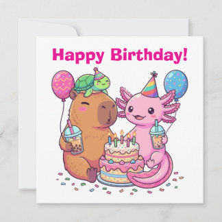 Festa de Aniversário de Capivara e Axolote Kawaii