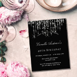 Festa de aniversário de convite de estrelas de pra<br><div class="desc">Um convite de aniversário 40º (ou qualquer idade). Um fundo preto decorado com estrelas de falso prata. Personalize e adicione um nome e detalhes da parte. Texto branco.</div>