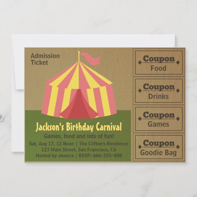 Festa de Aniversário de Crianças: Bilhete de Admis (Frente)