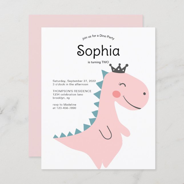 FESTA DE ANIVERSÁRIO de Dinossauro Mínima Rosa do  (Frente/Verso)