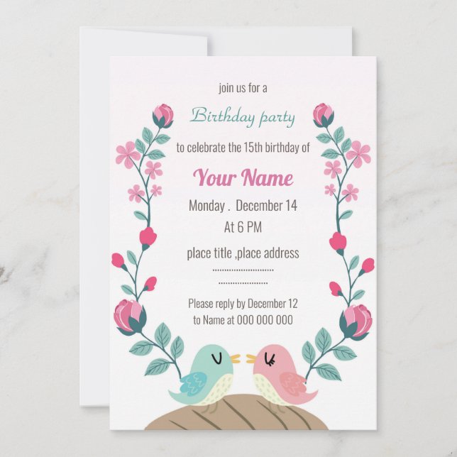 festa de aniversário de flores de primavera de ave (Frente)