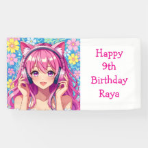 Festa de Aniversário de Menina de Anime Rosa Bonit