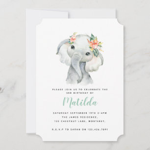 Festa de aniversário de menina elefante de aquarel