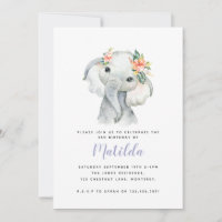 Festa de aniversário de menina elefante de aquarel