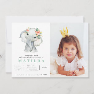 Festa de aniversário de menina elefante de aquarel