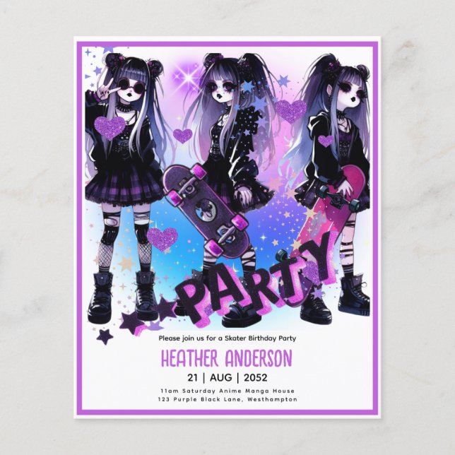 Festa de Aniversário de Menina Skate Anime Skatebo (Frente)
