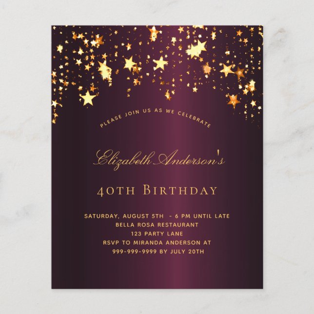 Festa de aniversário de orçamento convite a ouro (Frente)