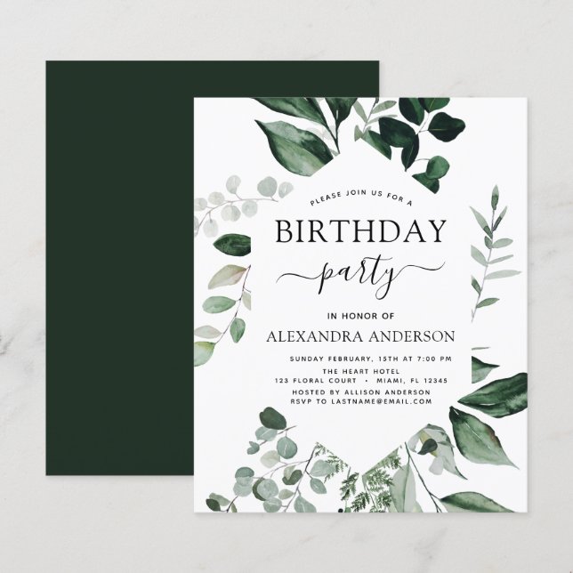 Festa de aniversário de Orçamento Verde Botânico (Frente/Verso)