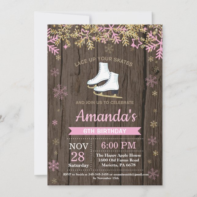 Festa de Aniversário de Patinação no Gelo Convite  (Frente)