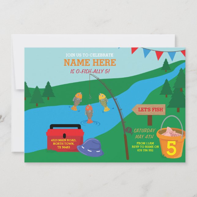 Festa de aniversário De Pesca, Convite Azul De Pes (Frente)