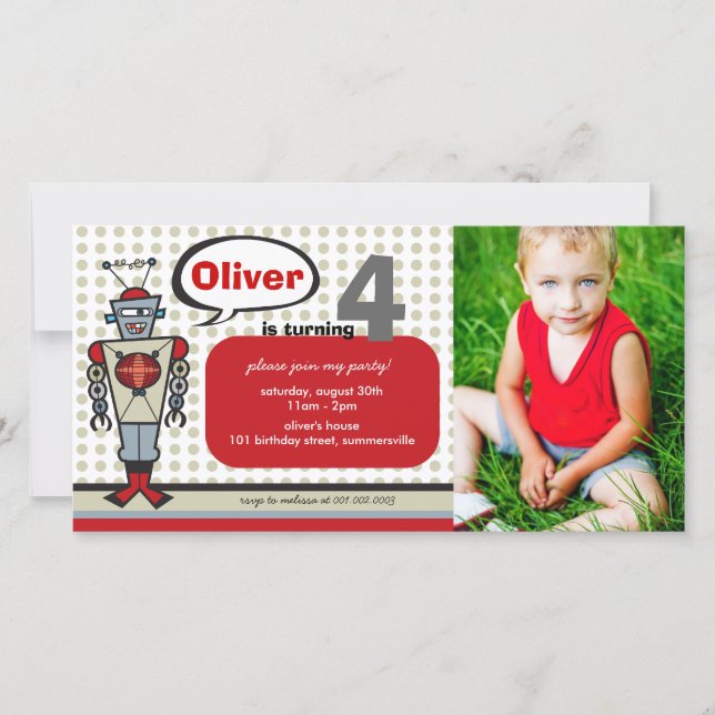 Festa de aniversário de Rapazes Robô-Robô Cute (Frente)