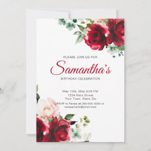Festa de Aniversário de Rosas Vermelhas em Aquarel
