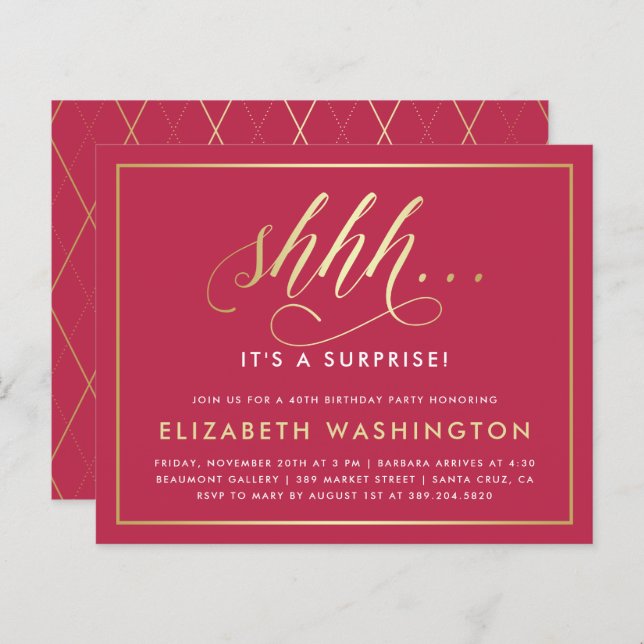 Festa de aniversário Dourada de orçamento e Magent (Frente/Verso)