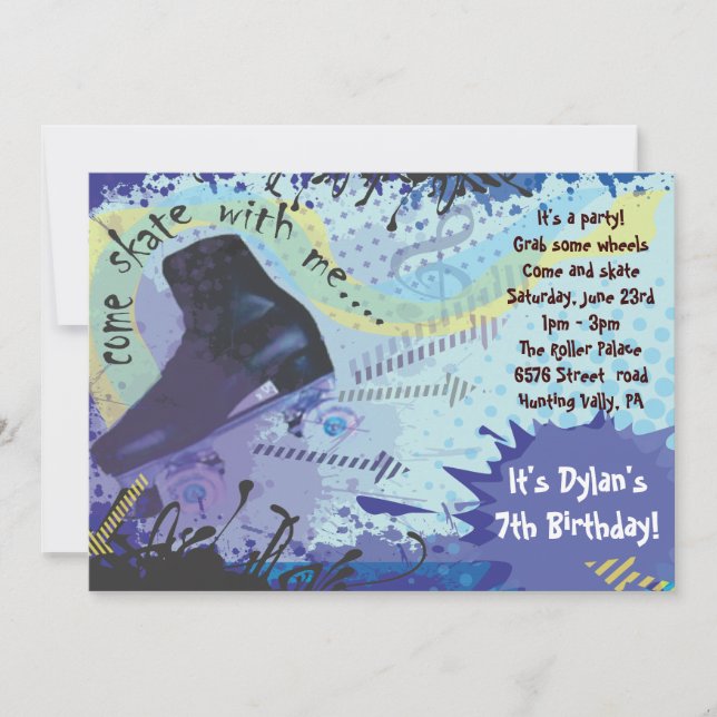 Festa de aniversário feliz do convite da patinagem (Frente)