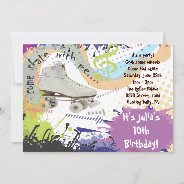 Festa de aniversário feliz do convite da patinagem (Frente)