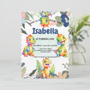 Festa de Aniversário Feliz do Dinossauro Floral