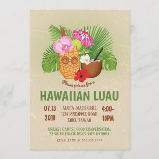 Festa de Aniversário Luau Havaiano Convite Tiki
