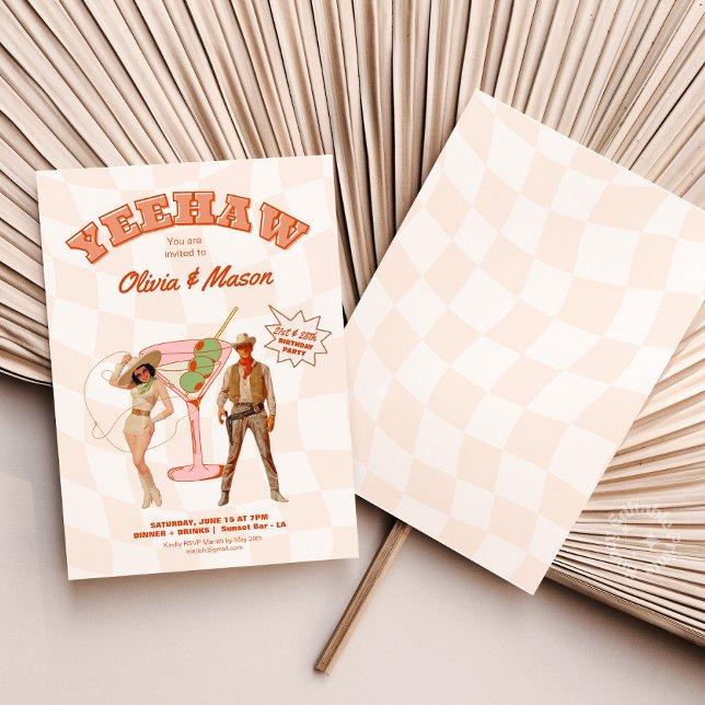 Festa de Aniversário Ocidental Convite Festa Conju (Yeehaw Editable Invitation, Western Birthday Template, Brother Sister Boyfriend)