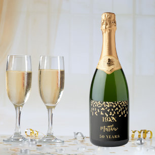 Festa de aniversário preta gold confetti name, ano