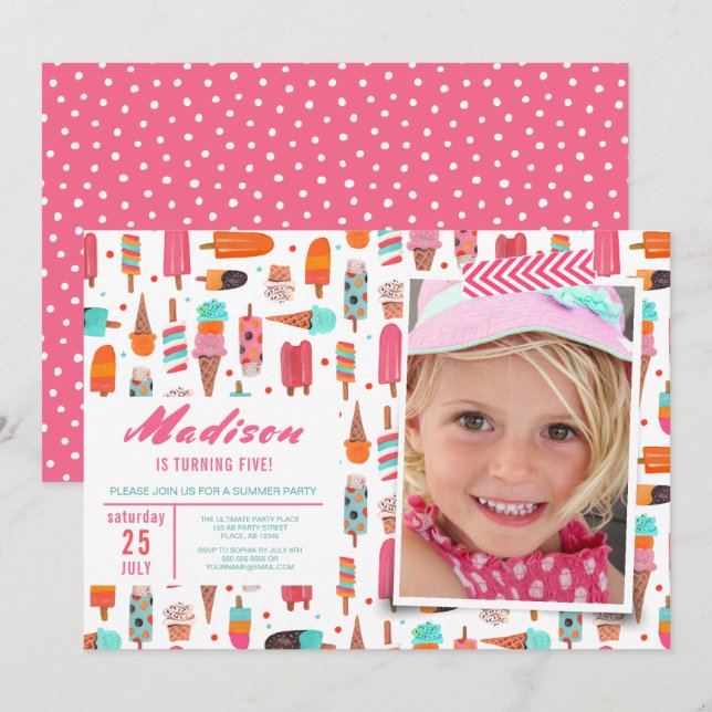 Festa de Aniversário | sorvete verão | Convites (Frente/Verso)