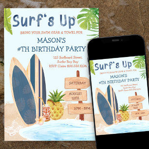 Festa de Aniversário Surfs Up Convite de Prancha d