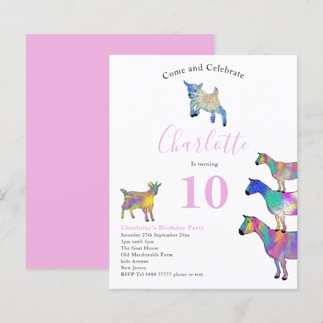 Festa de Aniversário Tema Cabra Rosa (Frente/Verso)