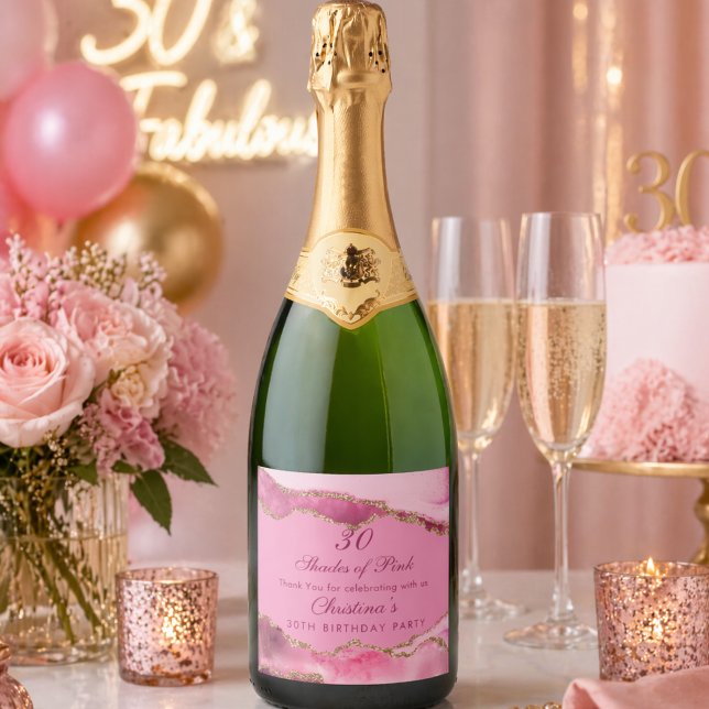 Festa de Aniversário Tons Elegantes de Rosa (Elegant Shades of pink Birthday party sparkling wine labels)