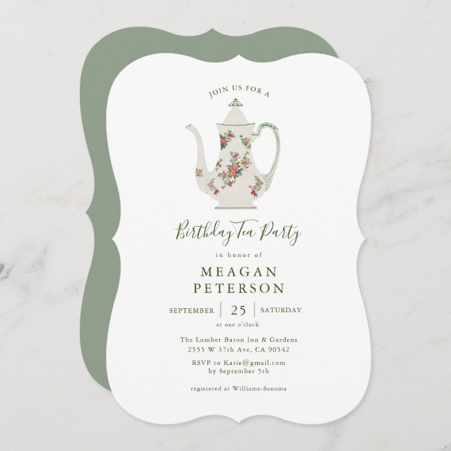 Festa de aniversário verde Convite de festas de ch (Frente/Verso)