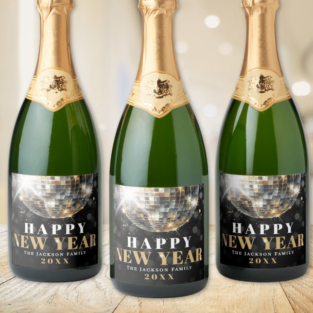 Festa de Ano Novo Dourada (Black Gold New Year's Eve Party Sparkling Wine Label )