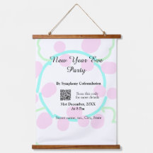 Festa de Ano Novo scan QR RSVP nome rosa azul