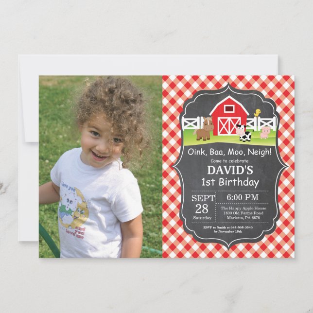 Festa de Barnyard do Convite de Aniversário para F (Frente)