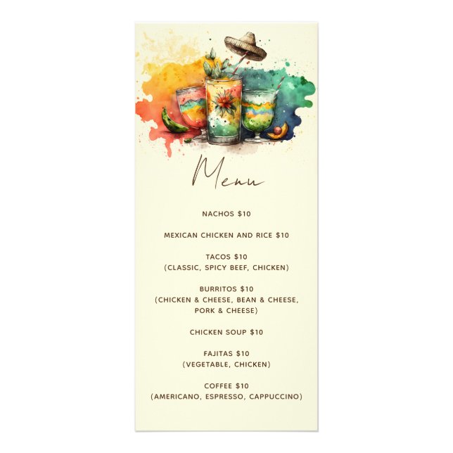 Festa de bebidas. Menu mexicano de café da comida (Frente)