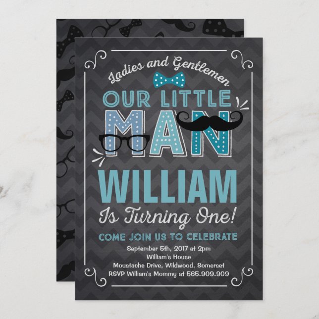 Festa de bigode de convite para primeiros aniversa (Frente/Verso)