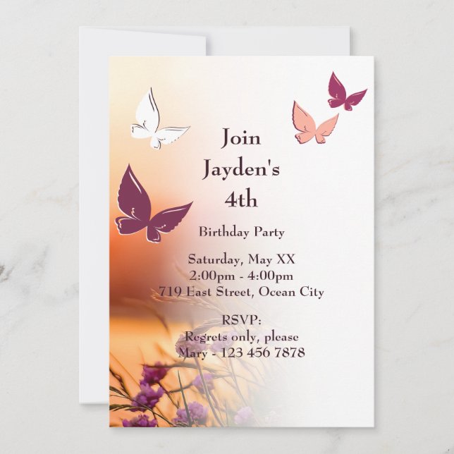 Festa de Borboleta Rosa 4º Cartão de Convite de An (Frente)