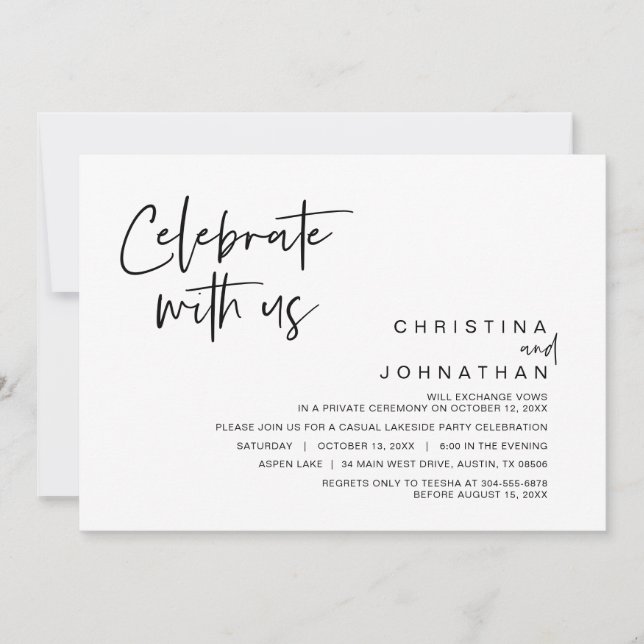 Festa de Casamento Íntimo, Celebre conosco Convite (Frente)