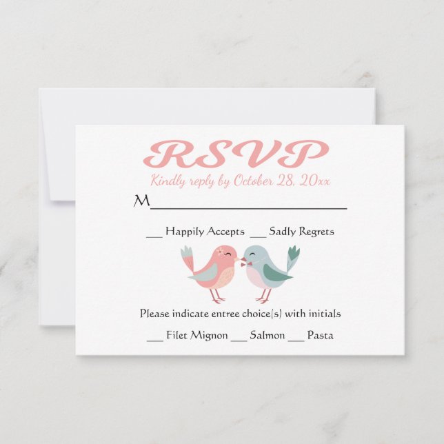 Festa de casamento RSVP Pink & Blue Lovebird (Frente)