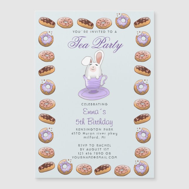 Festa de chá de aniversário de criança com coelho  (Frente)